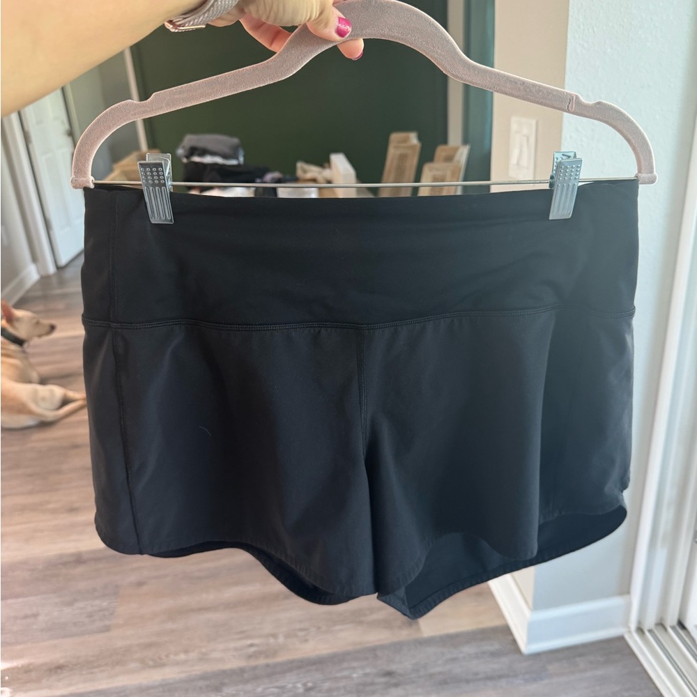 Black Lululemon Size 10 Athletic Shorts with Stretchy Fabric and Wide Waistband